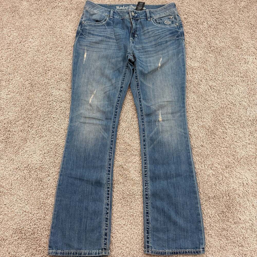 Harley Davidson Womens Bootcut Jeans Embellished Flap Pocket Y2K 12T EUC